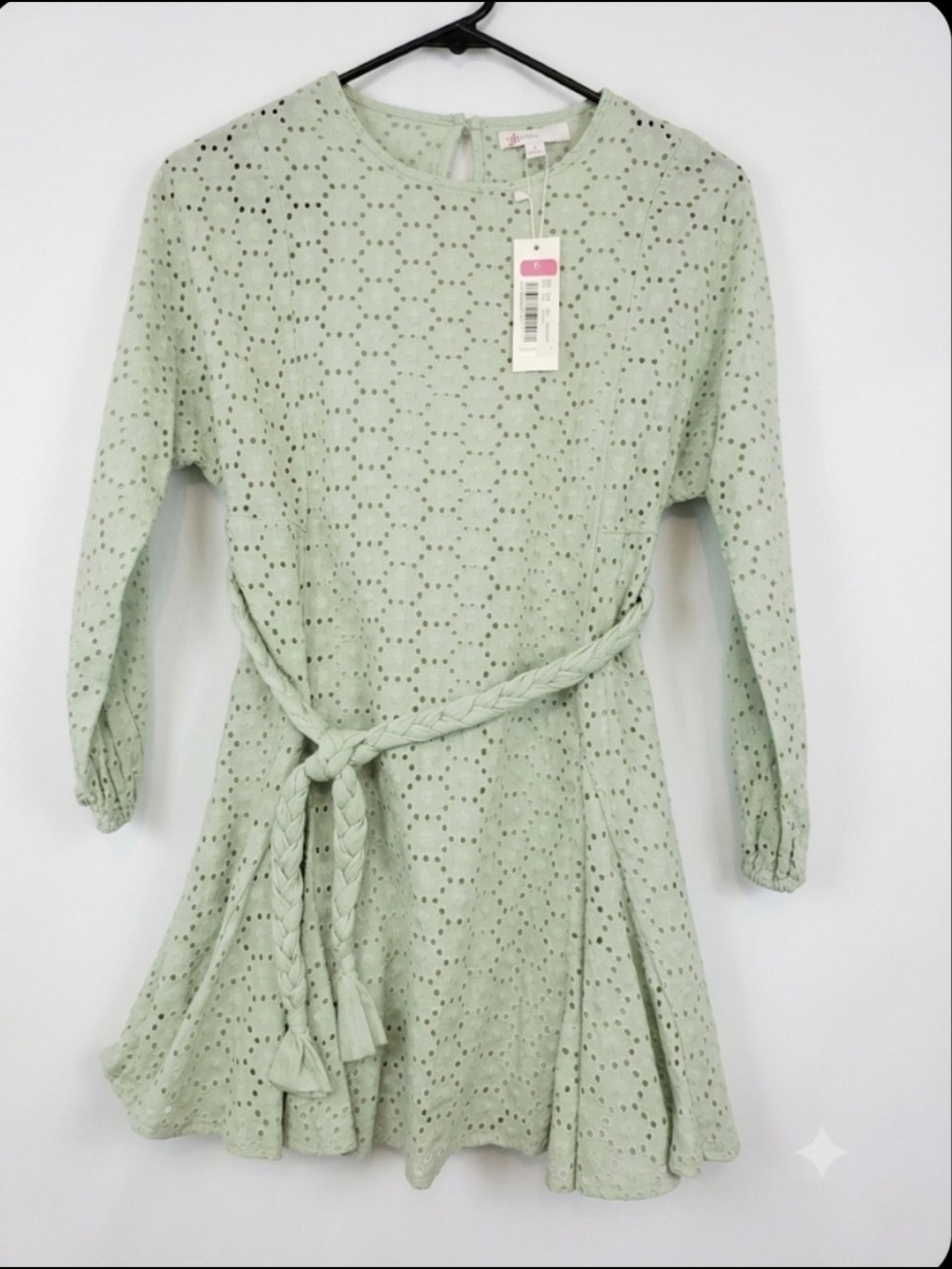 GB Girls Sage Green Eyelet Dress